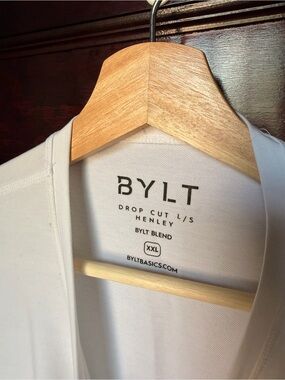 BYLT Basics White Drop Cut Long Sleeve Henley